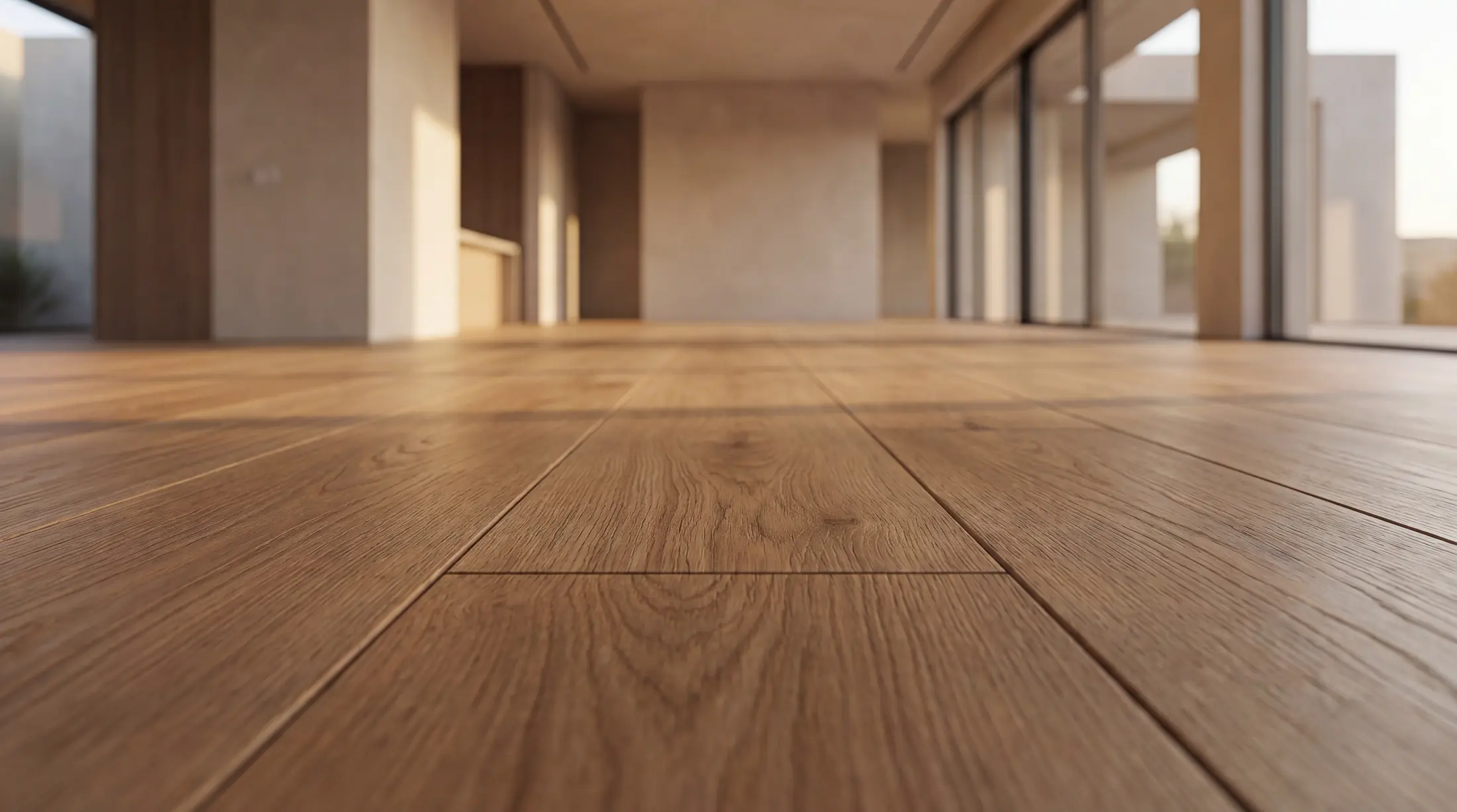 Wide cinematic view of premium hardwood flooring